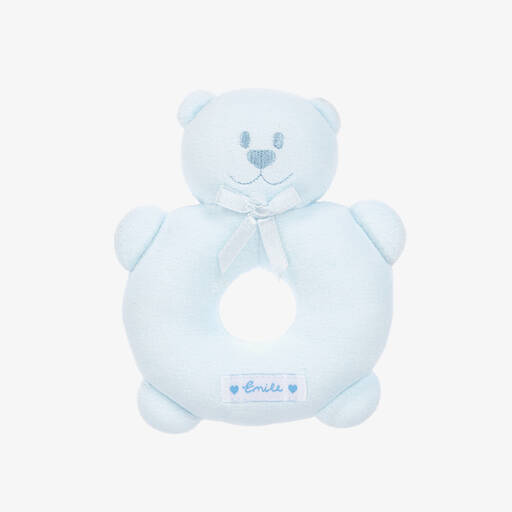 Emile et Rose-Blue Plush Bear Rattle Toy (14cm) | Childrensalon