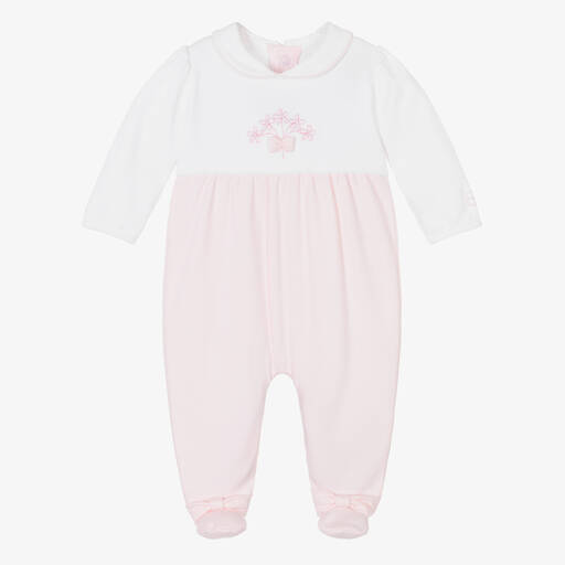 Emile et Rose-Girls Ivory & Pink Cotton Babygrow | Childrensalon
