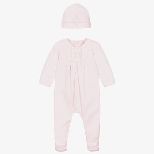 Emile et Rose-Girls Pink Cotton Babygrow & Hat Set | Childrensalon