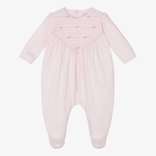 Emile et Rose-Girls Pink Cotton Embroidered Babygrow | Childrensalon