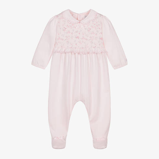 Emile et Rose-Girls Pink Cotton Floral Print Babygrow | Childrensalon