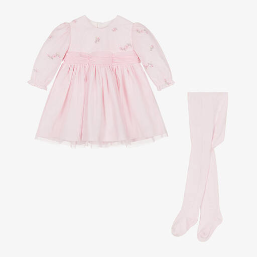 Emile et Rose-Girls Pink Embroidered Tulle Dress Set | Childrensalon