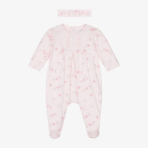 Emile et Rose-Girls Pink Floral Cotton Babysuit Set | Childrensalon