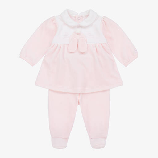 Emile et Rose-Girls Pink Velour 2 Piece Babygrow | Childrensalon