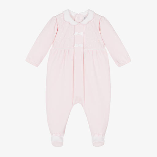 Emile et Rose-Girls Pink Velour Babygrow | Childrensalon