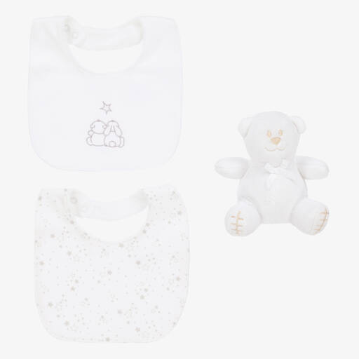 Emile et Rose-Ivory Cotton Baby Bibs & Bear Gift Set | Childrensalon