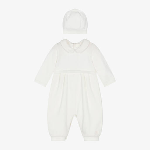 Emile et Rose-Ivory Cotton Knit & Velour Babysuit Set | Childrensalon
