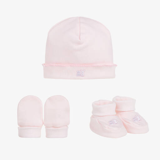 Emile et Rose-Pale Pink Cotton Hat & Booties Set | Childrensalon