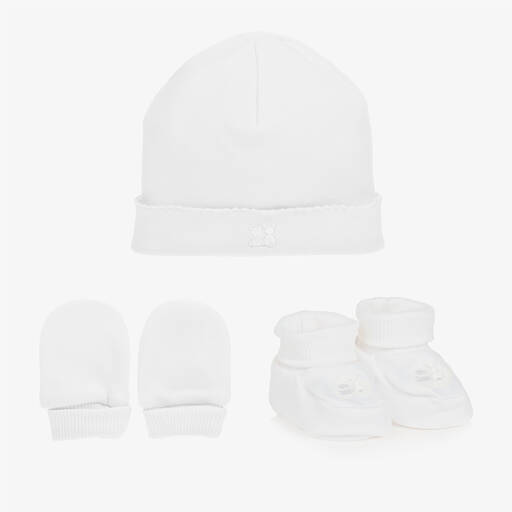 Emile et Rose-White Cotton Hat & Booties Set | Childrensalon