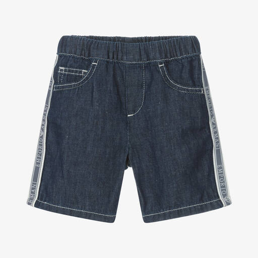 Emporio Armani-Baby Boys Blue Cotton & Linen Shorts | Childrensalon