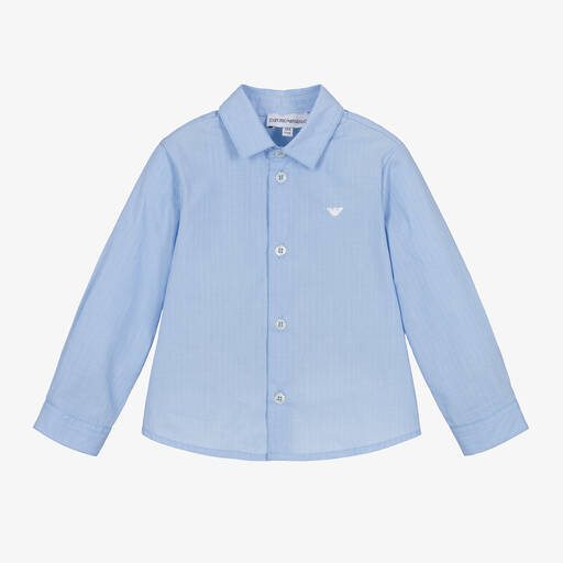 Emporio Armani-قميص أطفال ولادي قطن بوبلين لون أزرق | Childrensalon