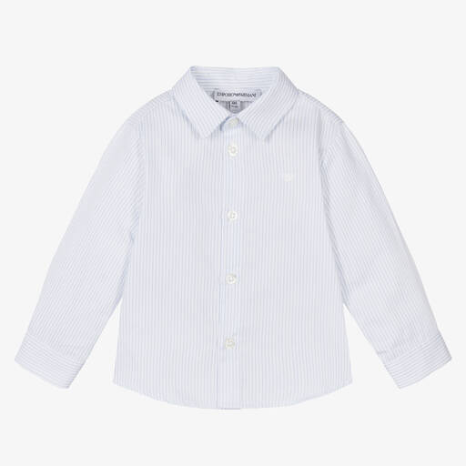 Emporio Armani-Хлопковая рубашка в голубую полоску | Childrensalon