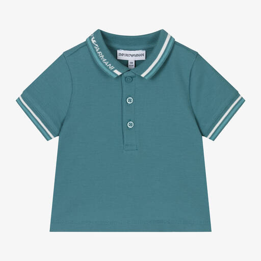 Emporio Armani-Baby Boys Green Cotton Polo Shirt | Childrensalon