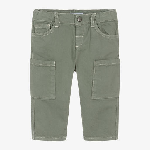 Emporio Armani-Baby Boys Green Twill Cargo Trousers | Childrensalon