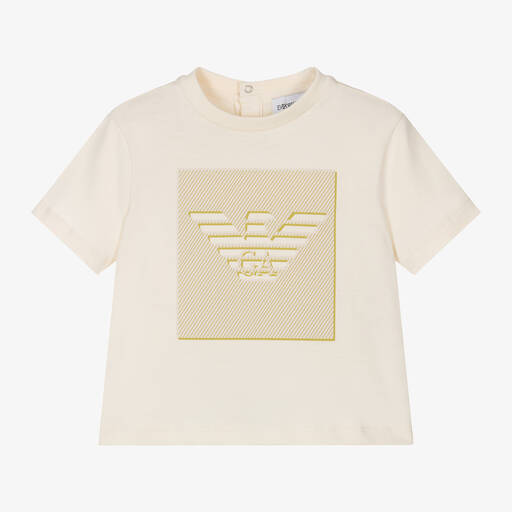 Emporio Armani-Baby Boys Ivory Cotton Eagle T-Shirt | Childrensalon