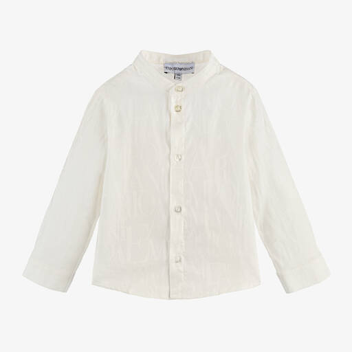 Emporio Armani-Baby Boys Ivory Cotton Jacquard Shirt | Childrensalon