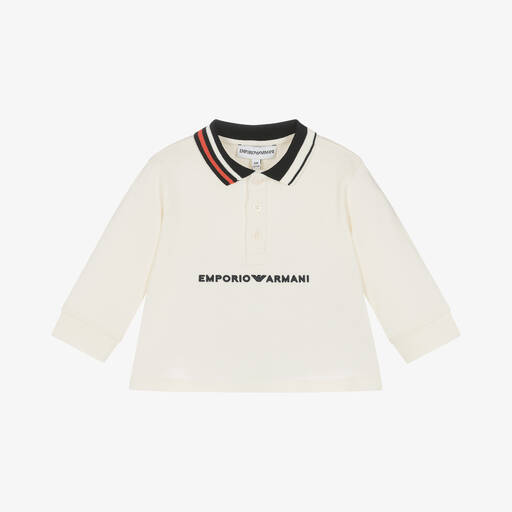 Emporio Armani-Baby Boys Ivory Cotton Polo Shirt | Childrensalon