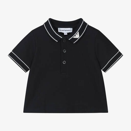 Emporio Armani-Baby Boys Navy Blue Cotton Polo Shirt | Childrensalon