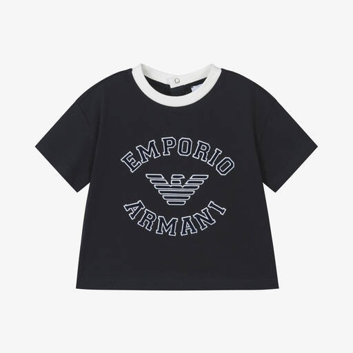 Emporio Armani-Baby Boys Navy Blue Cotton T-Shirt | Childrensalon