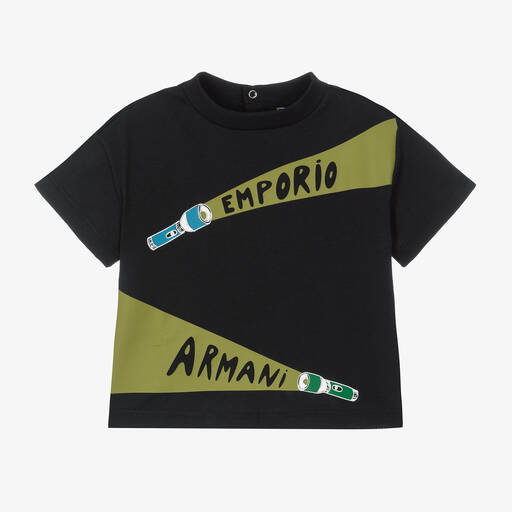Emporio Armani-Baby Boys Navy Blue Cotton Torch T-Shirt | Childrensalon