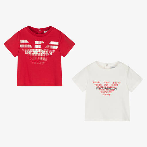 Emporio Armani-Baby Boys Red & Ivory T-Shirts (2 Pack) | Childrensalon