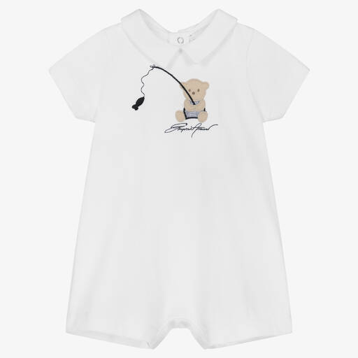 Emporio Armani-Baby Boys White Cotton Logo Shortie | Childrensalon