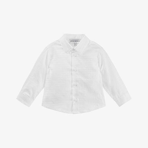 Emporio Armani-قميص أطفال ولادي قطن بوبلين لون أبيض | Childrensalon