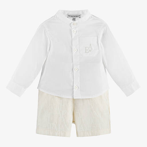 Emporio Armani-Baby Boys White & Ivory Shorts Set | Childrensalon