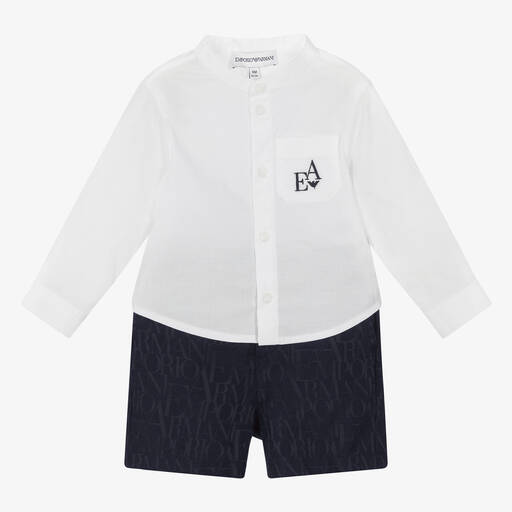 Emporio Armani-Top & Shorts Set in Weiß & Navyblau | Childrensalon