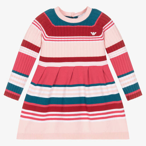 Emporio Armani-Baby Girls Pink Striped Knitted Dress | Childrensalon