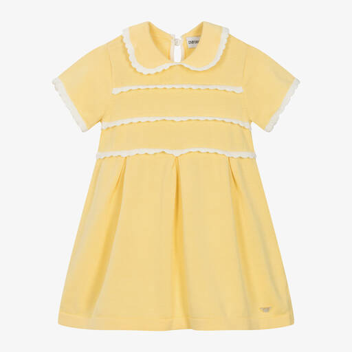 Emporio Armani-فستان أطفال بناتي قطن محبوك لون أصفر | Childrensalon