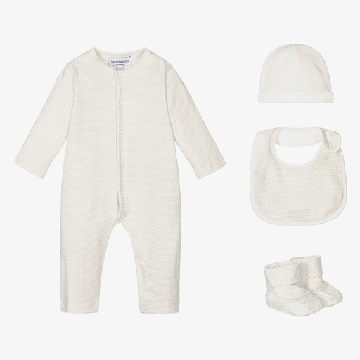 Emporio Armani-Beige 4 Piece Babysuit Gift Set | Childrensalon
