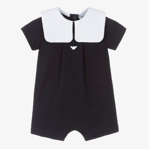 Emporio Armani-Blue Cotton Logo Baby Shortie | Childrensalon