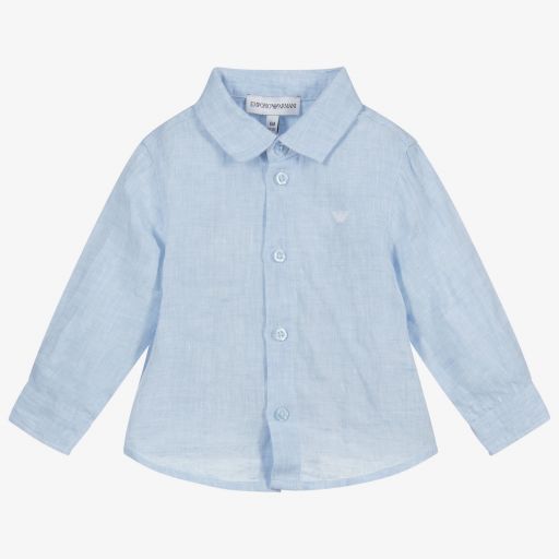 Emporio Armani-Голубая льняная рубашка для малышей | Childrensalon