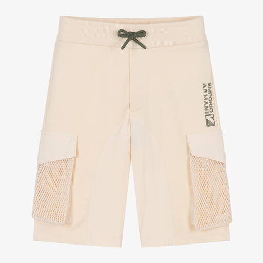 Emporio Armani-Boys Beige Cotton Cargo Shorts | Childrensalon