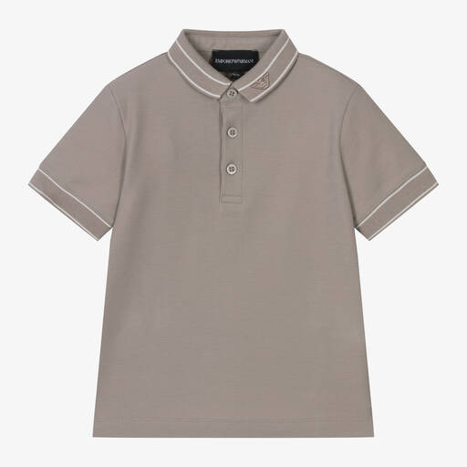 Emporio Armani-Boys Beige Cotton Polo Shirt | Childrensalon