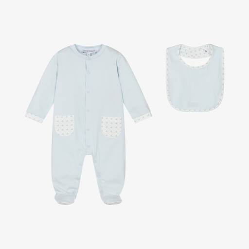 Emporio Armani-Boys Blue Cotton Babysuit Set | Childrensalon