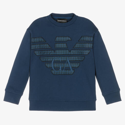Emporio Armani-Boys Blue Cotton Eagle Logo Sweatshirt | Childrensalon
