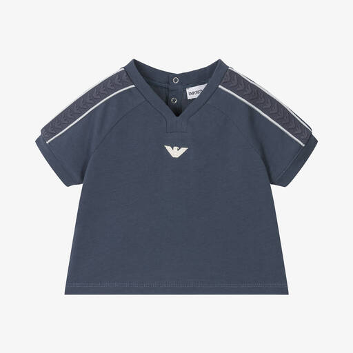Emporio Armani-Boys Blue Cotton Eagle T-Shirt | Childrensalon