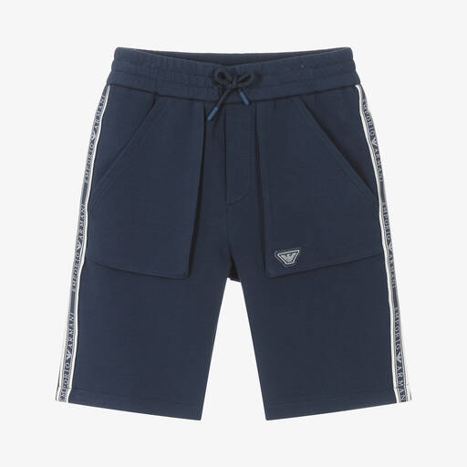 Emporio Armani-Boys Blue Cotton Jersey Bermuda Shorts | Childrensalon