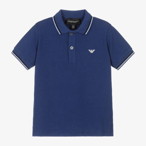 Emporio Armani-Boys Blue Cotton Polo Shirt | Childrensalon