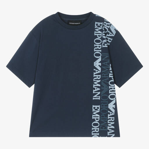 Emporio Armani-Boys Blue Cotton T-Shirt | Childrensalon