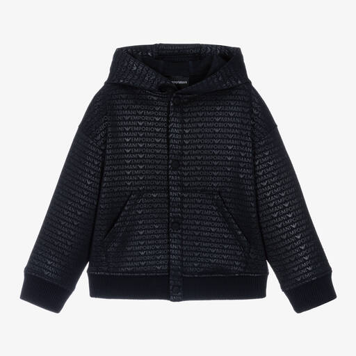 Emporio Armani-Boys Blue Hooded Jersey Cardigan | Childrensalon