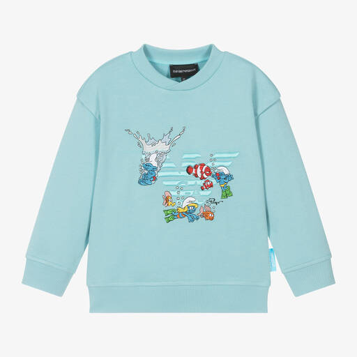 Emporio Armani-Boys Blue Smurf Cotton Sweatshirt | Childrensalon