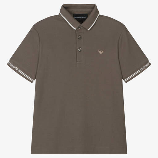 Emporio Armani-Boys Brown Cotton Polo Shirt | Childrensalon