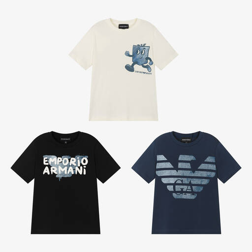 Emporio Armani-Boys Cotton T-Shirts (3 Pack) | Childrensalon