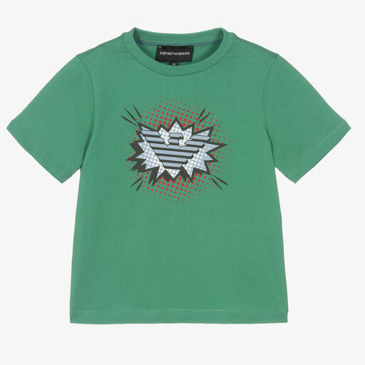 Emporio Armani-Boys Green Cartoon Logo T-Shirt | Childrensalon