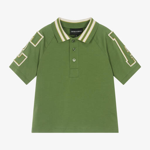 Emporio Armani-Boys Green Cotton EA Polo Shirt | Childrensalon