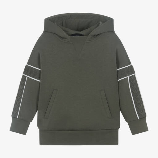 Emporio Armani-Boys Green Cotton Eagle Hoodie | Childrensalon