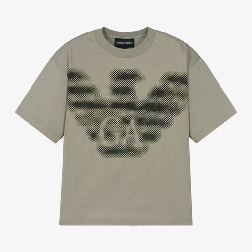Emporio Armani-Boys Green Cotton Eagle Logo T-Shirt | Childrensalon